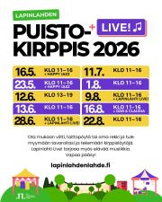Hei kirppisten ystävät! Perinteiset puistokirppiksemme tulevat taas! Järjestämme ensimmäisen jo ylihuomenna lauantaina kello 11–16. Se avaa samalla myös Mental Health Art Week -tapahtumaviikon, josta voitte lukea lisää Facebook- ja verkkosivuiltamme.
Ota mukaan viltti, taittopöytä tai oma rekki ja tule myymään tarpeettomat tavarasi ja tekemään kierrätyslöytöjä. Myyjille on varattu alue päärakennuksen edessä sijaitsevien autoteiden välissä olevalta nurmialueelta. Tapahtuma on kaikille avoin ja maksuton, eikä myyntipaikkaa tarvitse varata etukäteen. Muista kuitenkin jättää myyntipisteesi ja asfaltoidun autotien väliin metrin verran tilaa, jotta vierailijat voivat väistää turvallisesti autoja.
Huomioithan, että tapahtuma on tarkoitettu vanhan tavaran myyntiin. Elintarvikkeiden myynti ei ole sallittua. Päivän aikana mahdollisesti myymättä jääneet hyväkuntoiset ja myyntikelpoiset pikkutavarat voi lahjoittaa Lähteen Patinaan myytäväksi.
Kirppispäivien ohessa Lapinlahdessa järjestetään lukuisia muitakin tapahtumia, esimerkiksi Helsinki-päivän puistojuhla, musiikkiesityksiä, Lapinlahti Loves Art and Life -tapahtuma ja Music Heals -festivaali. Julkaisemme tiedot niistä kesän aikana Lapinlahden Lähteen Facebook-sivulla ja verkkosivulla.
Tervetuloa tekemään kirppislöytöjä ja nauttimaan kesäpäivistä Lapinlahteen! Suosittelemme saapumaan julkisilla kulkuneuvoilla, koska alueella on vain muutamia parkkipaikkoja. Kirppisalueelle voi ajaa autolla hetkeksi tavaroiden lastauksen ajaksi.
Kesän 2026 puistokirppispäivämäärät:
La 16.5. Puistokirppis klo 11–16 + Happy Jazz -musiikkia klo 13–18
La 23.5. Puistokirppis klo 11–16 + Happy Jazz -musiikkia klo 13–18
Pe 12.6. Puistokirppis klo 13–19 + Helsinki-päivän puistojuhla
La 13.6. Puistokirppis klo 11–16
Su 28.6. Puistokirppis klo 11–16 + Lapinlahti LIVE!
La 11.7. Puistokirppis klo 11–16
La 1.8. Puistokirppis klo 11–16
Su 9.8. Puistokirppis klo 11–16 + Lapinlahti LIVE!
Su 16.8. Puistokirppis klo 11–16
La 22.8. Puistokirppis klo 11–16
#puistokirppis #kaikkienlapinlahti