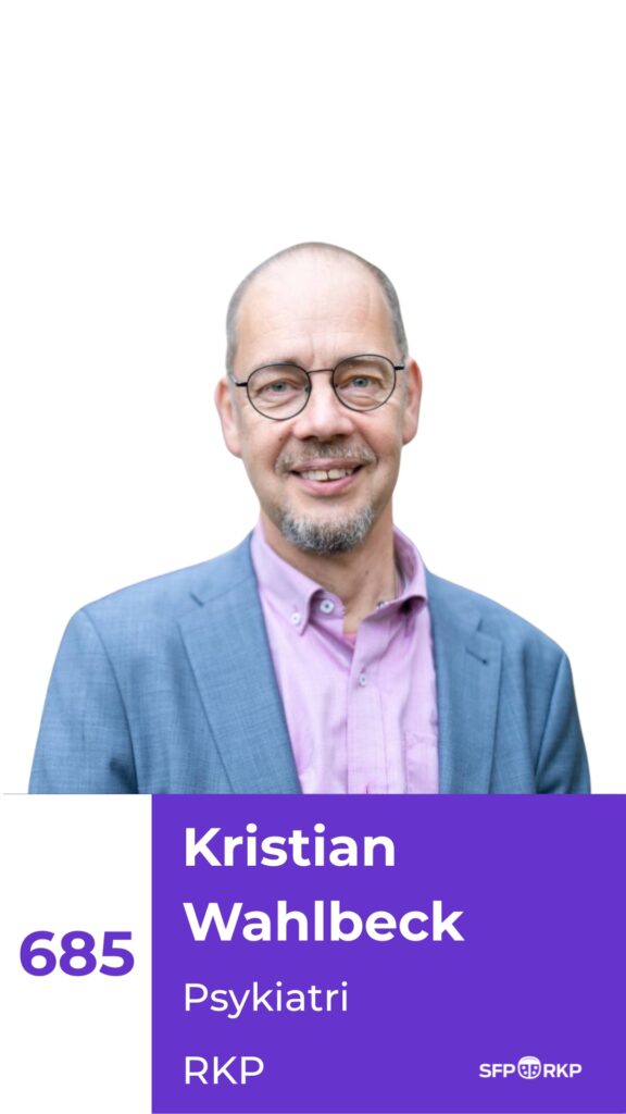 Rintakuva Kristianista sekä ehdokasnumero 685, psykiatri, RKP