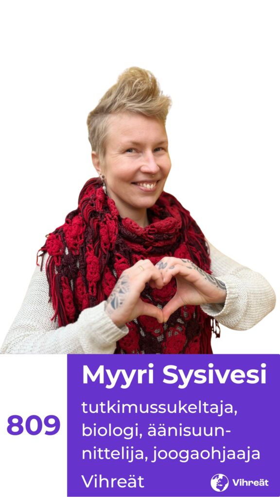 Puolivartalokuva Myyristä sekä ehdokasnumero 809, tutkimussukeltaja, biologi, äänisuunnittelija, joogaohjaaja, vihreät